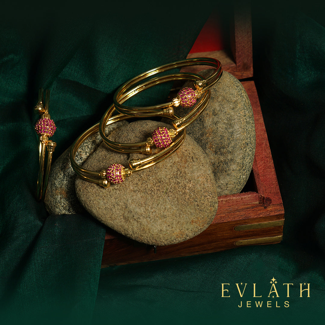 Premium-Quality Gold-Plated  Ruby  Stone Bangles - Evlath Jewels